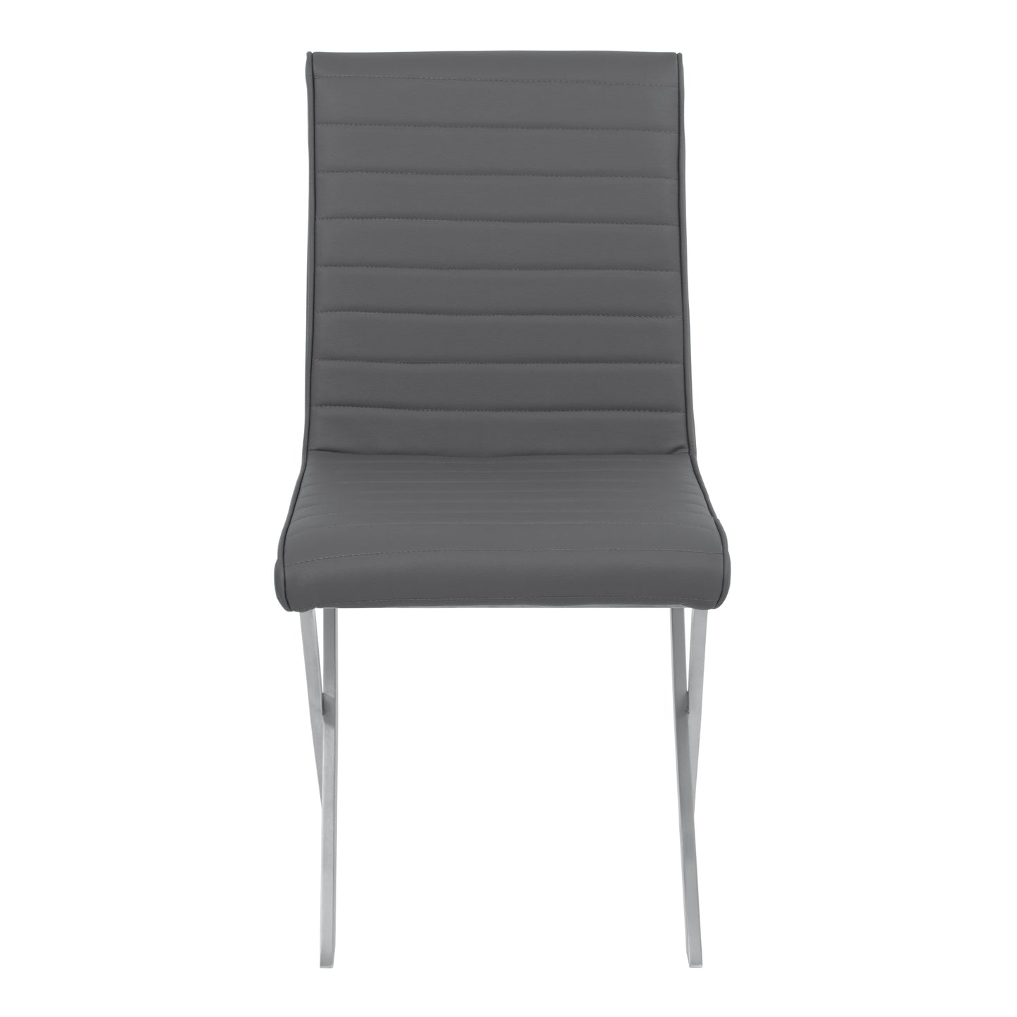 Tempe Contemporary Dining Chair in Gray Faux Leather with Brushed Stainless Steel Finish - Set of 2