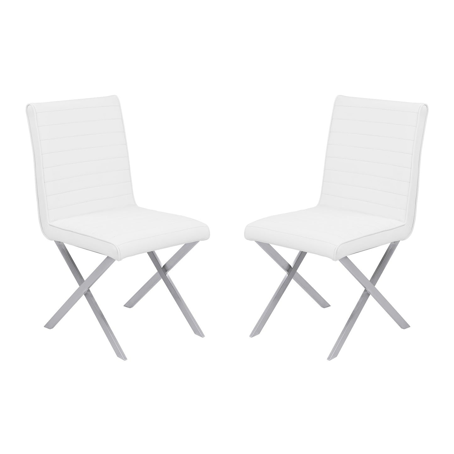 Tempe Contemporary Dining Chair in White Faux Leather with Brushed Stainless Steel Finish - Set of 2