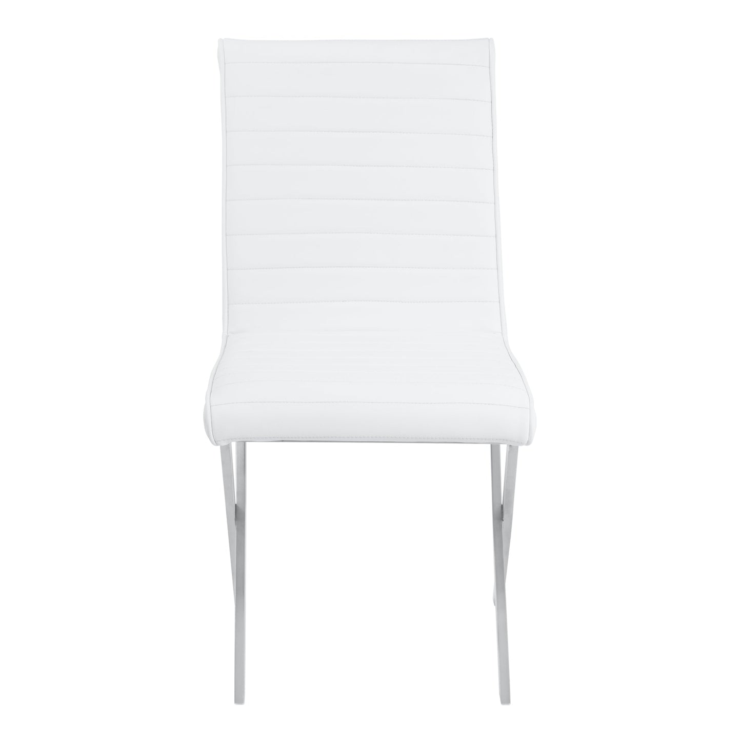 Tempe Contemporary Dining Chair in White Faux Leather with Brushed Stainless Steel Finish - Set of 2