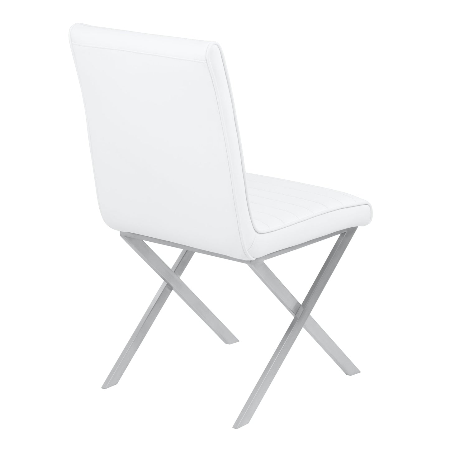 Tempe Contemporary Dining Chair in White Faux Leather with Brushed Stainless Steel Finish - Set of 2