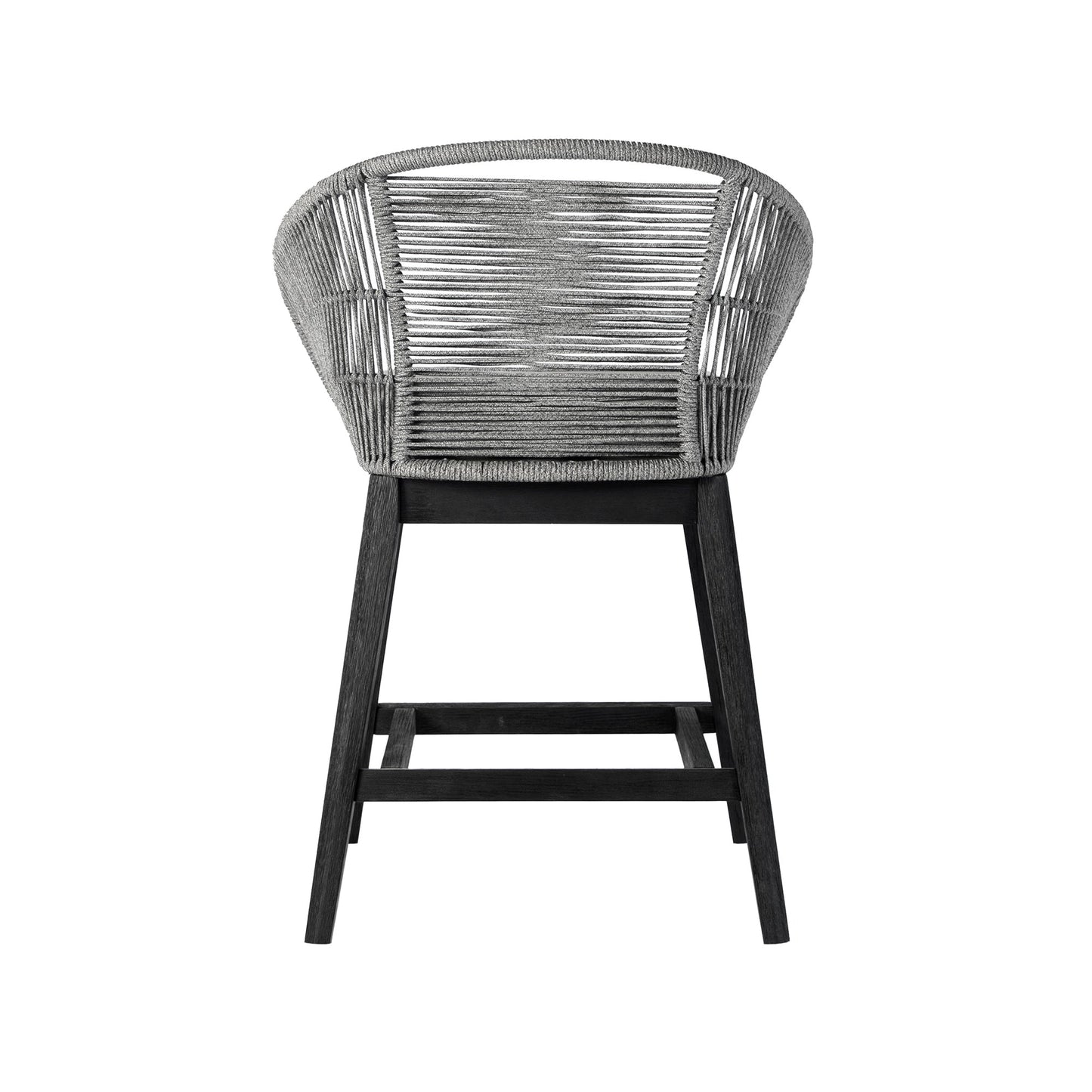 Tutti Frutti Indoor Outdoor Counter Height Bar Stool in Black Brushed Eucalyptus Wood with Gray Rope