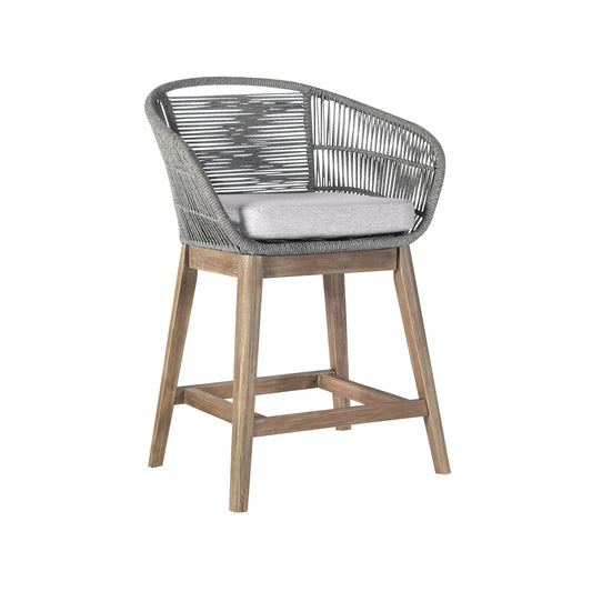 Tutti Frutti Indoor Outdoor Counter Height Bar Stool in Light Eucalyptus Wood with Gray Rope