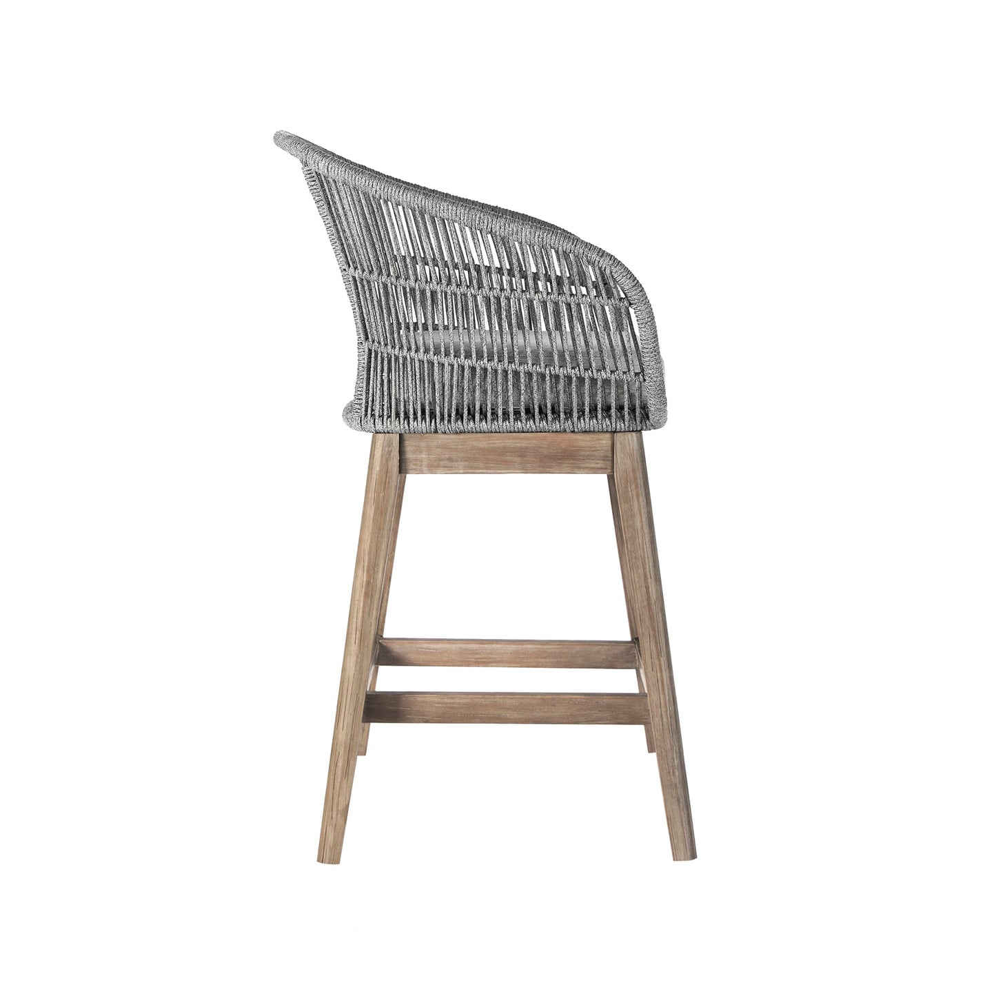 Tutti Frutti Indoor Outdoor Counter Height Bar Stool in Light Eucalyptus Wood with Gray Rope