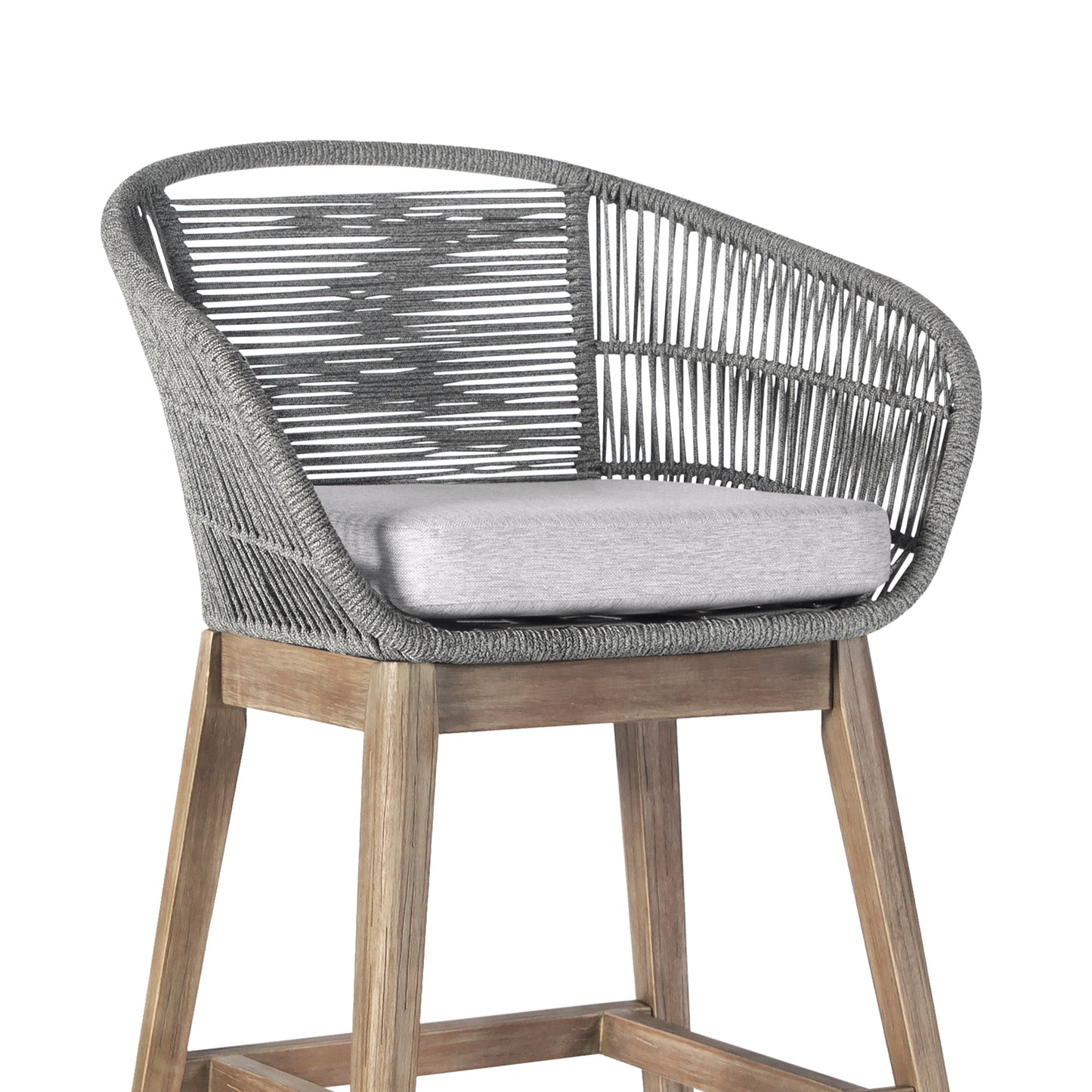 Tutti Frutti Indoor Outdoor Counter Height Bar Stool in Light Eucalyptus Wood with Gray Rope