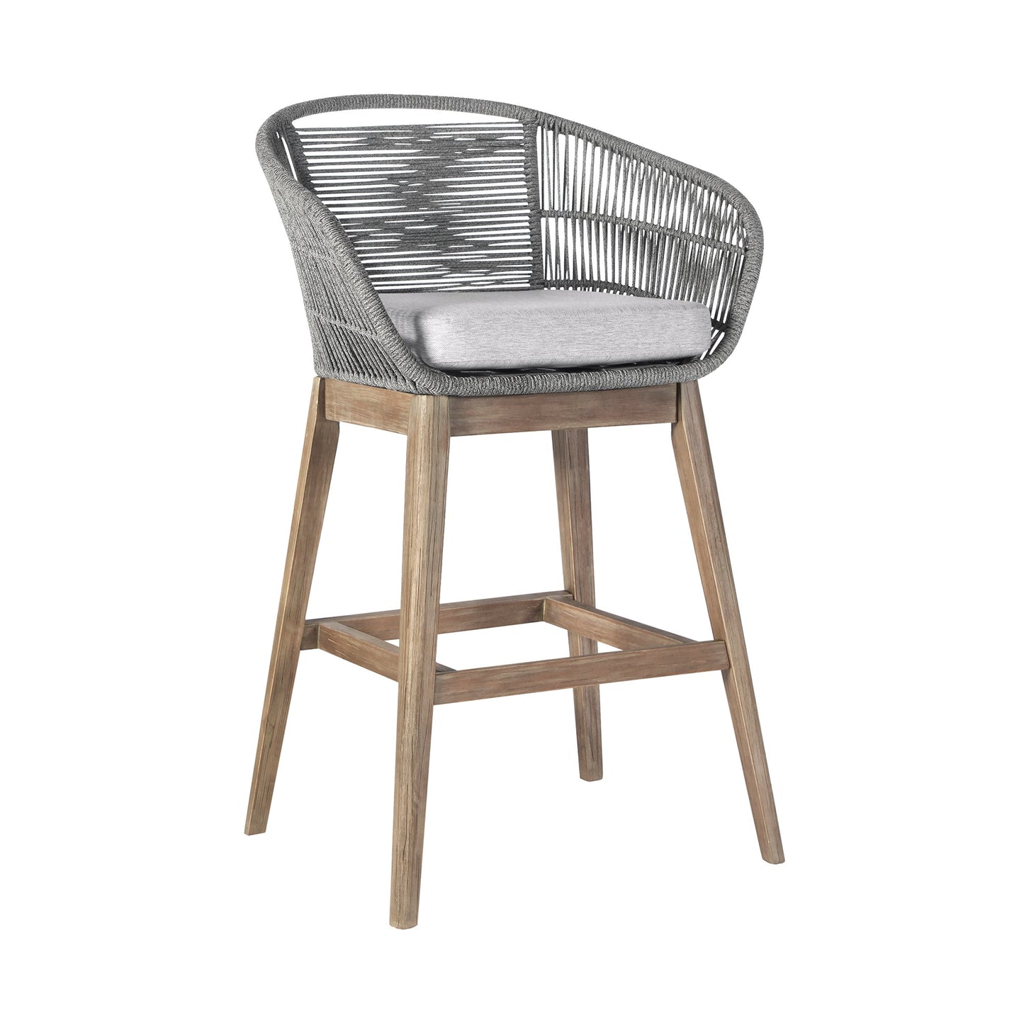 Tutti Frutti Indoor Outdoor Bar Height Bar Stool in Light Eucalyptus Wood with Gray Rope