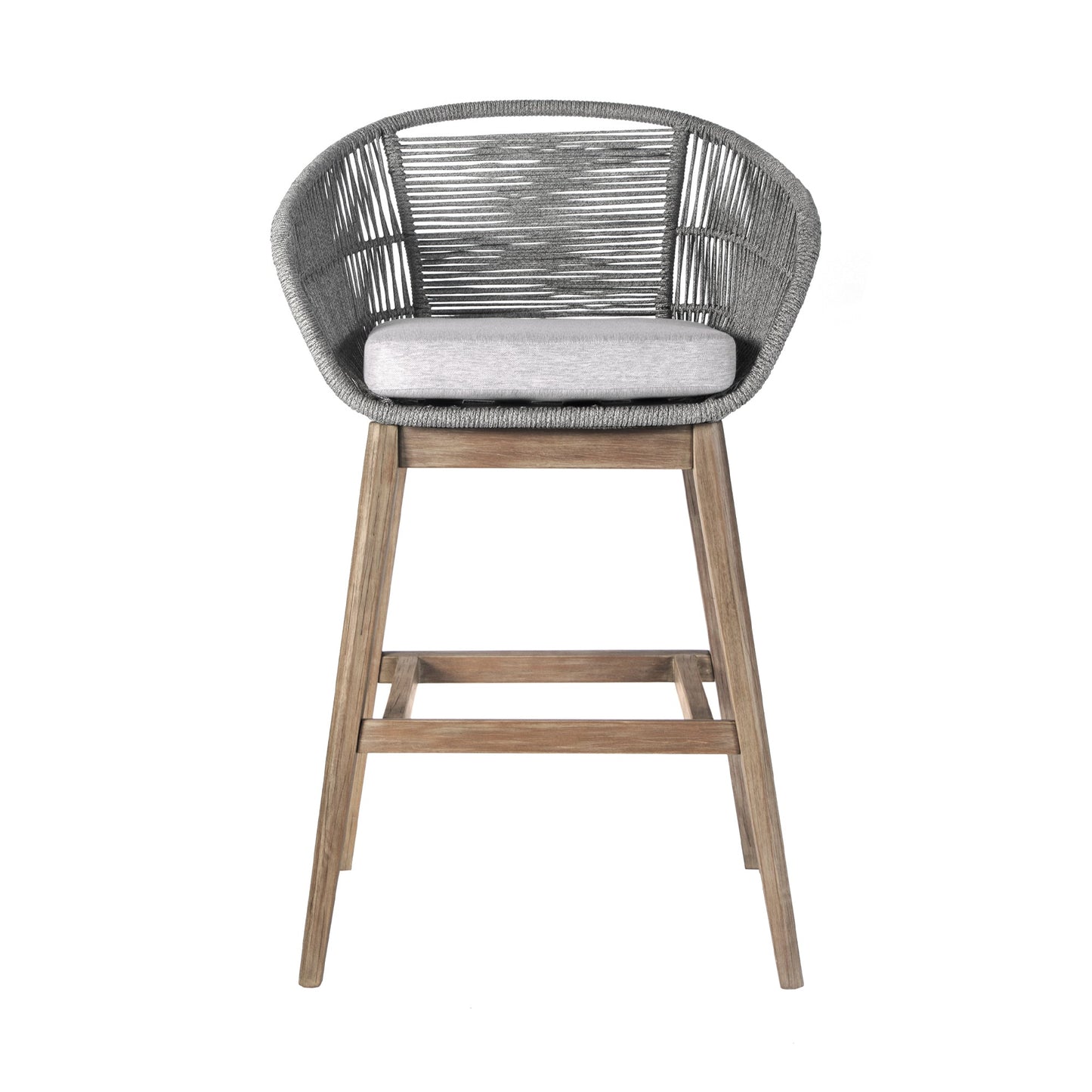 Tutti Frutti Indoor Outdoor Bar Height Bar Stool in Light Eucalyptus Wood with Gray Rope