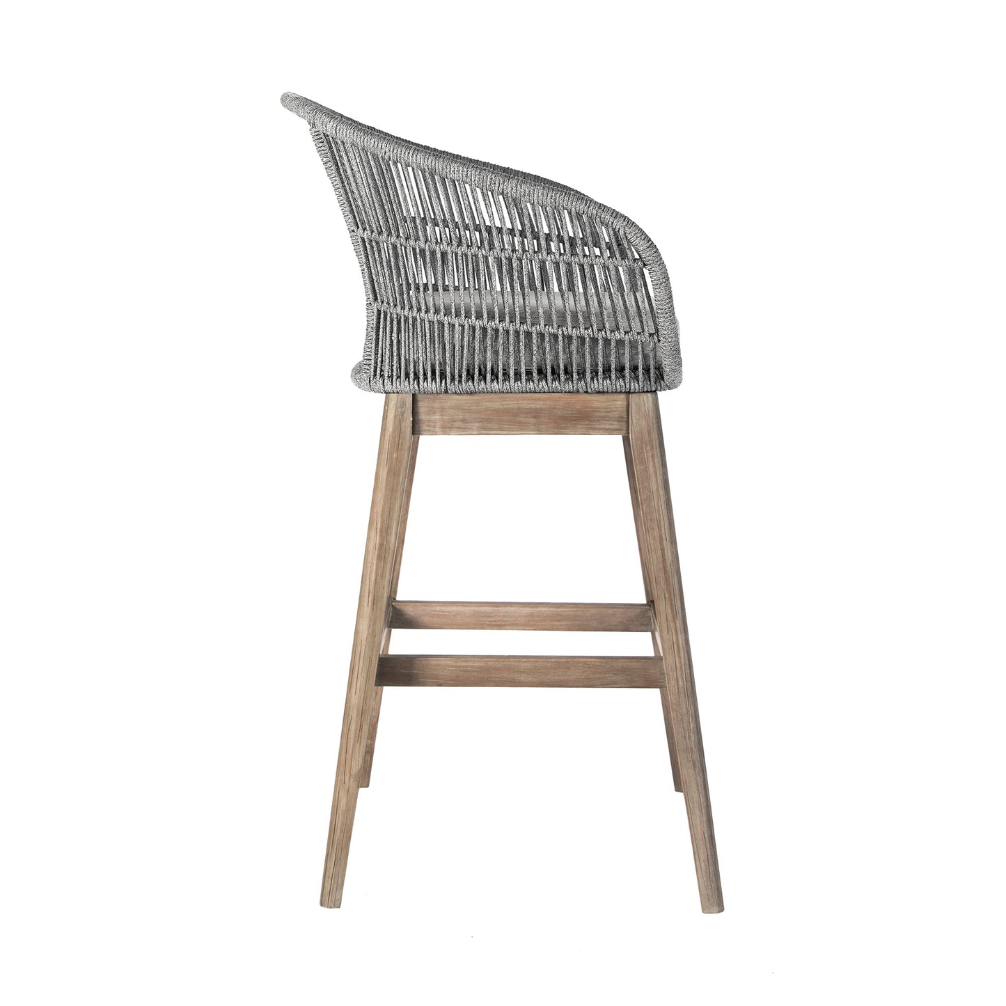 Tutti Frutti Indoor Outdoor Bar Height Bar Stool in Light Eucalyptus Wood with Gray Rope