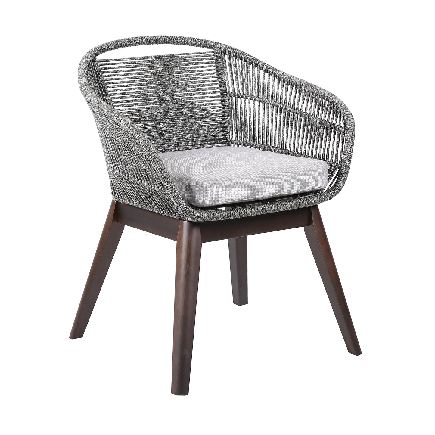 Tutti Frutti Indoor Outdoor Dining Chair in Dark Eucalyptus Wood with Gray Rope and Gray Cushion