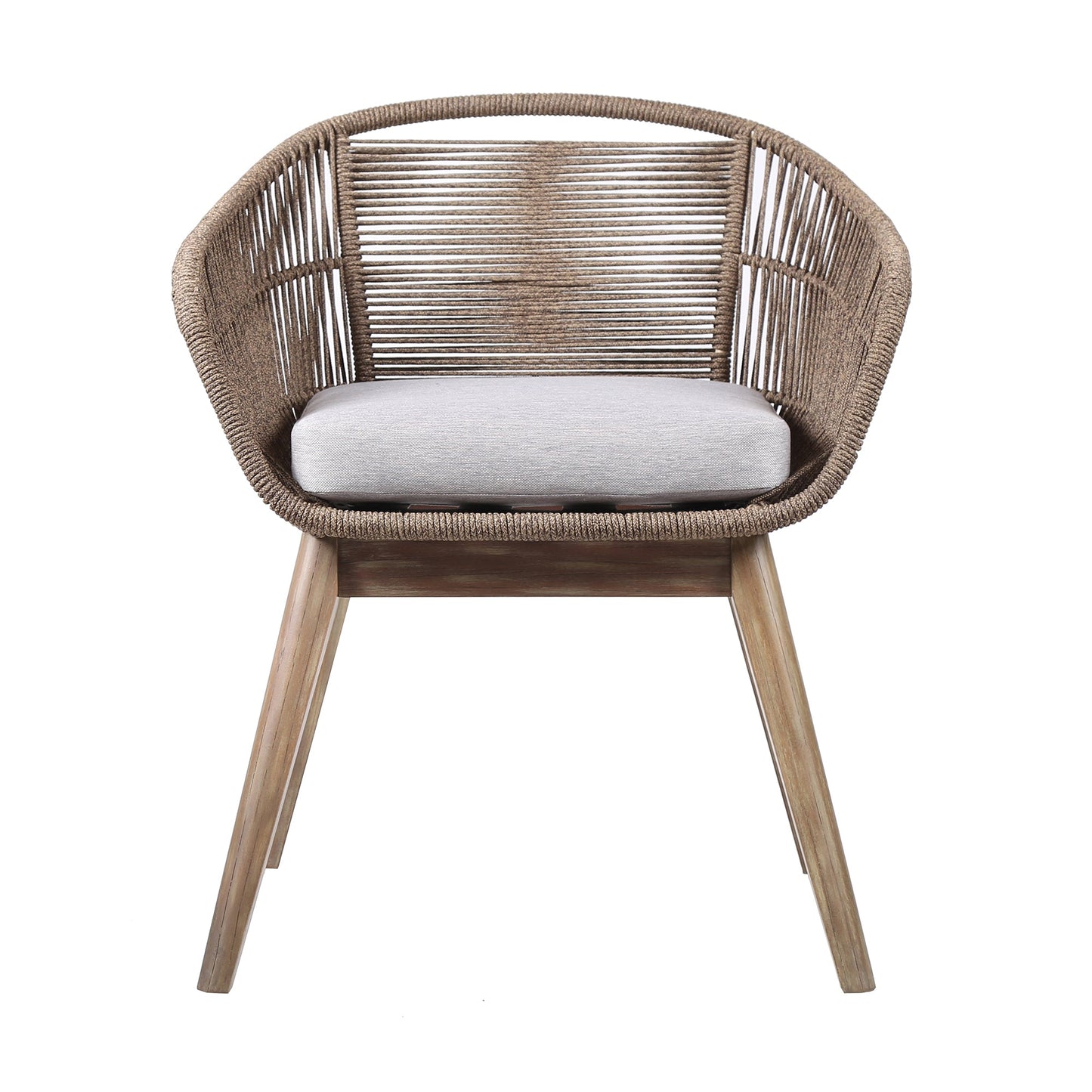 Tutti Frutti Indoor Outdoor Dining Chair in Light Eucalyptus Wood with Truffle Rope and Gray Cushion