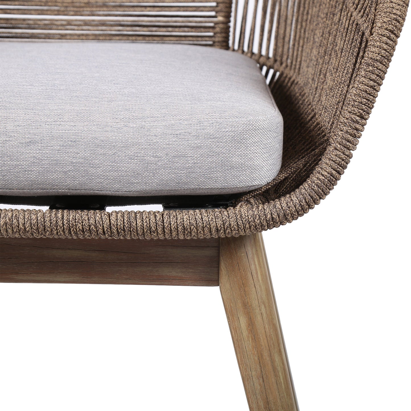 Tutti Frutti Indoor Outdoor Dining Chair in Light Eucalyptus Wood with Truffle Rope and Gray Cushion