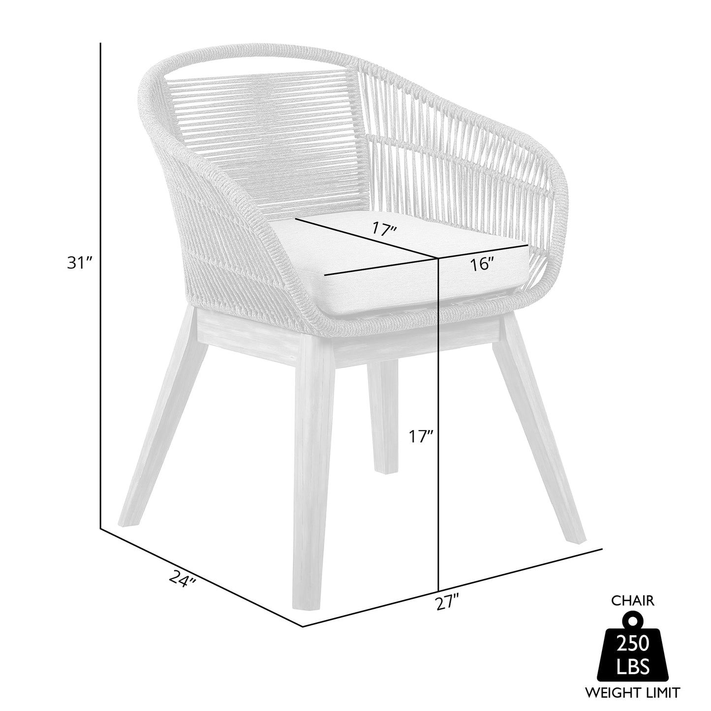 Tutti Frutti Indoor Outdoor Dining Chair in Light Eucalyptus Wood with Truffle Rope and Gray Cushion