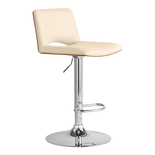 Thierry Adjustable Swivel Cream Faux Leather with Walnut Back and Chrome Bar Stool