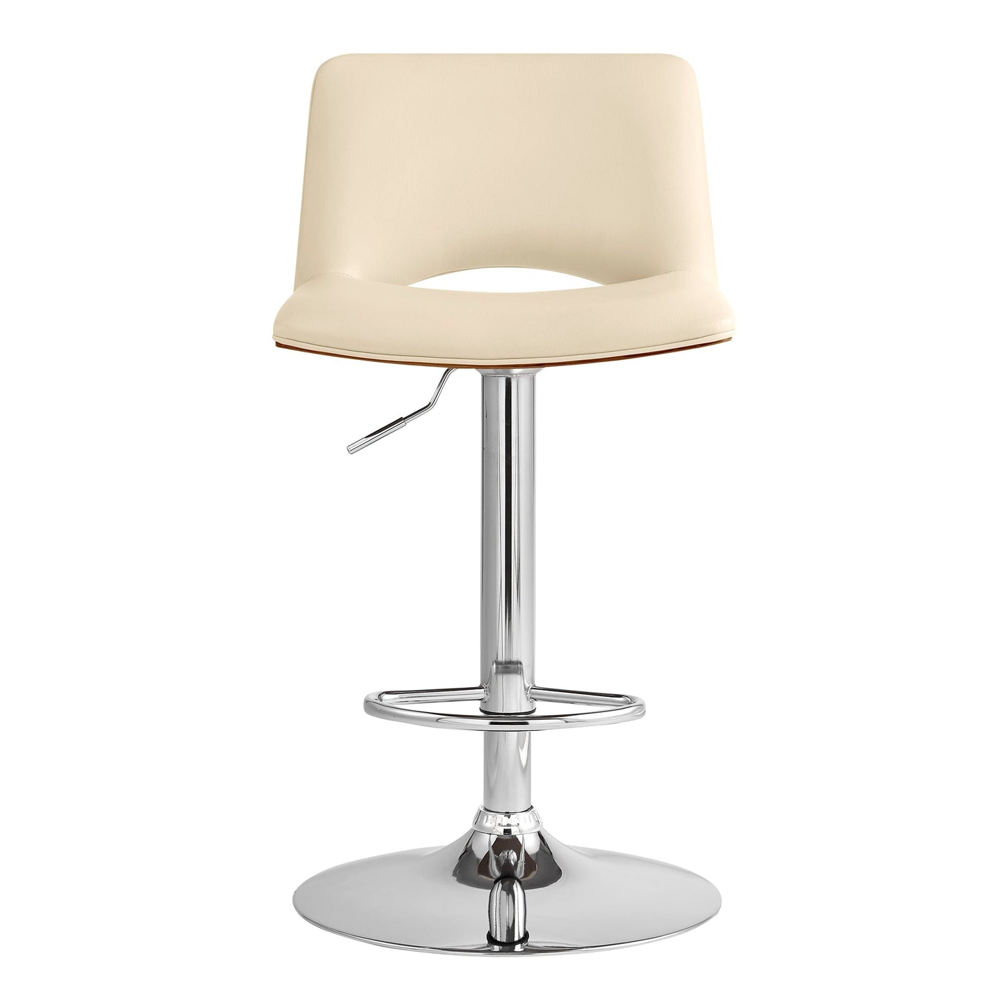 Thierry Adjustable Swivel Cream Faux Leather with Walnut Back and Chrome Bar Stool