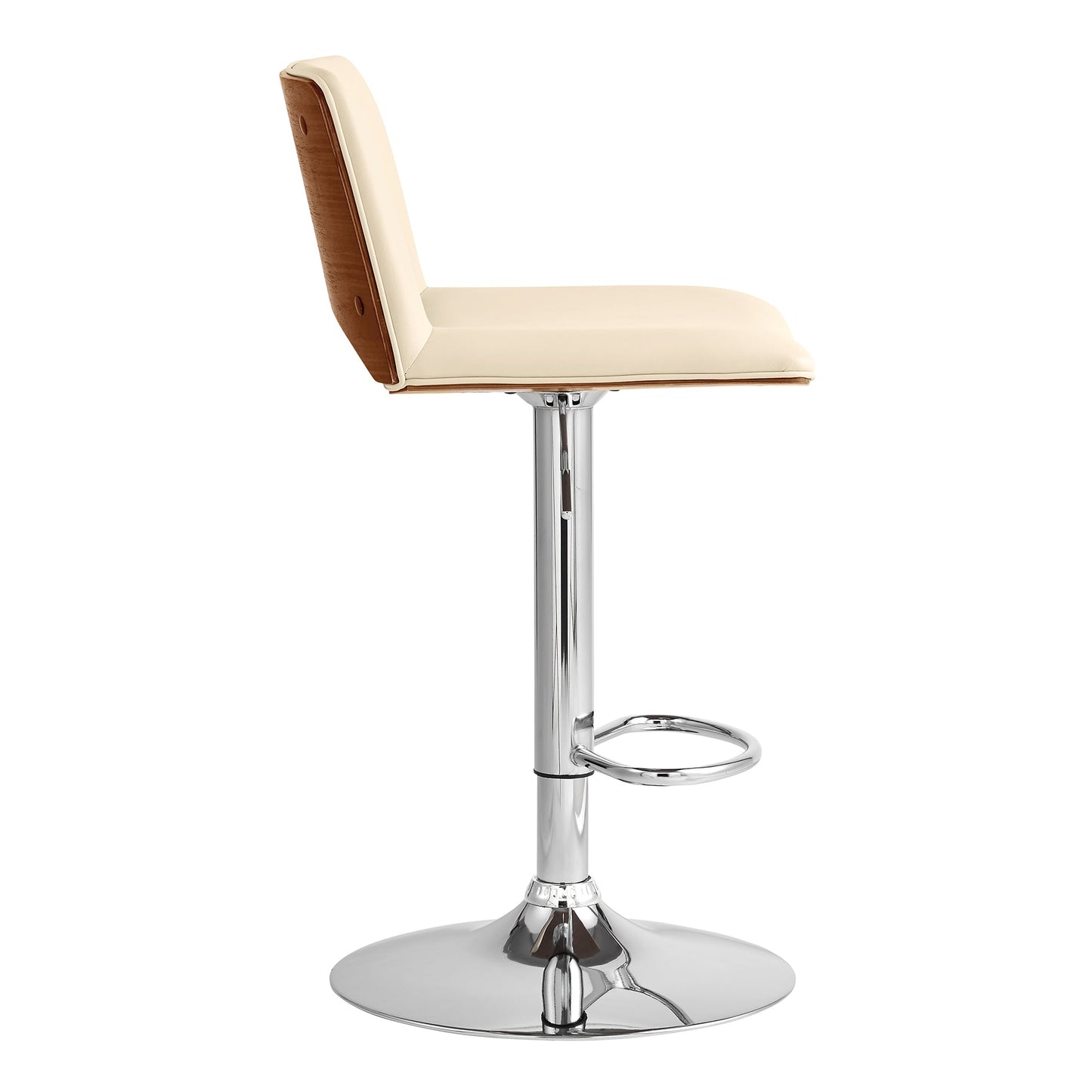 Thierry Adjustable Swivel Cream Faux Leather with Walnut Back and Chrome Bar Stool