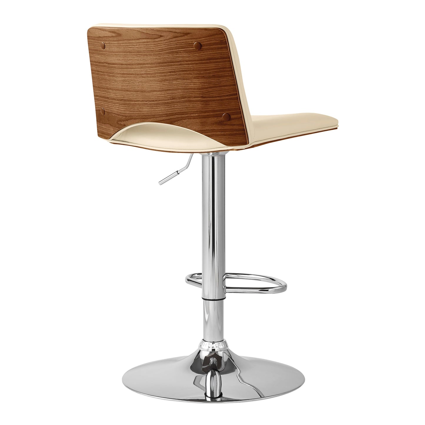 Thierry Adjustable Swivel Cream Faux Leather with Walnut Back and Chrome Bar Stool