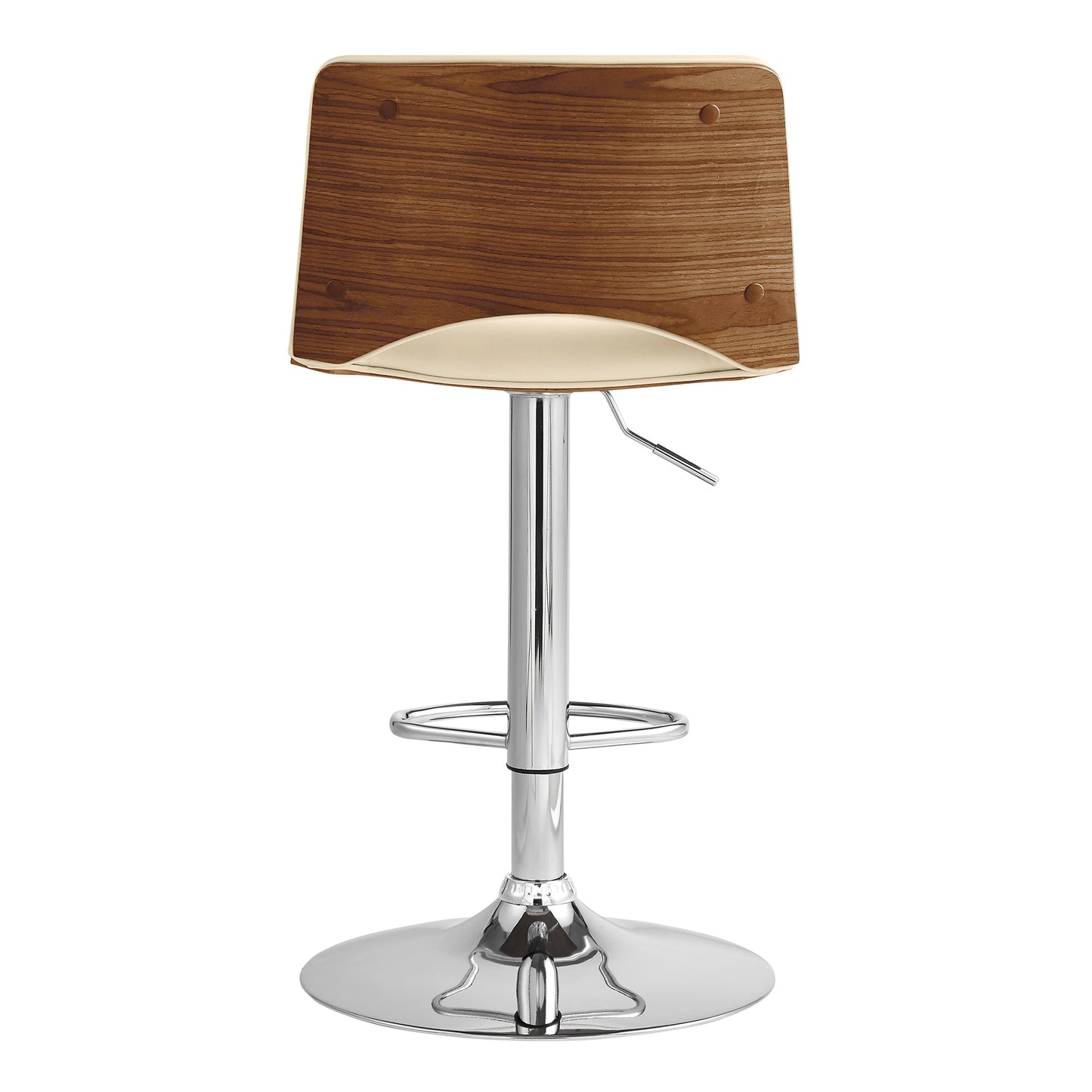 Thierry Adjustable Swivel Cream Faux Leather with Walnut Back and Chrome Bar Stool