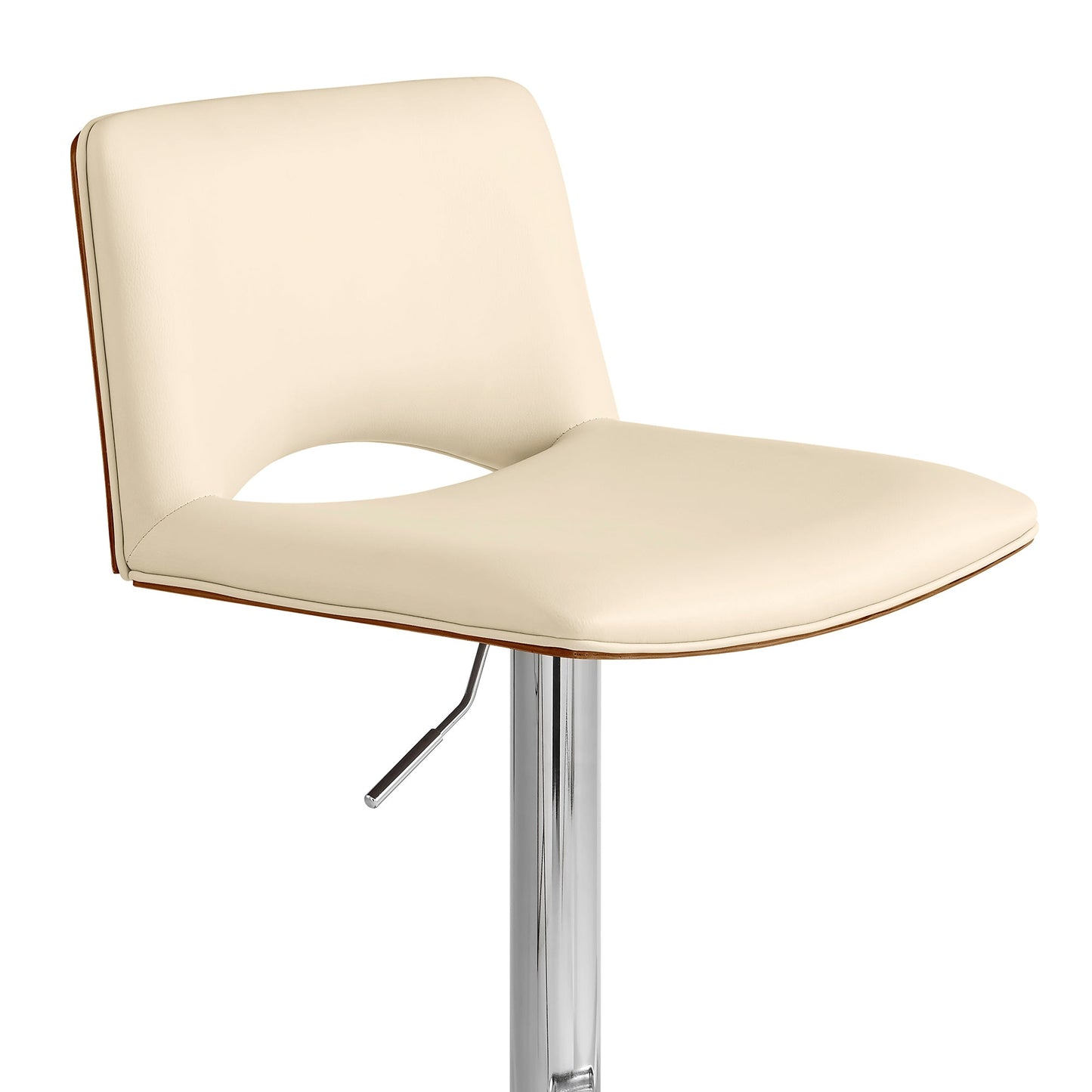 Thierry Adjustable Swivel Cream Faux Leather with Walnut Back and Chrome Bar Stool