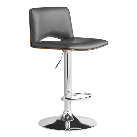 Thierry Adjustable Swivel Gray Faux Leather with Walnut Back and Chrome Bar Stool