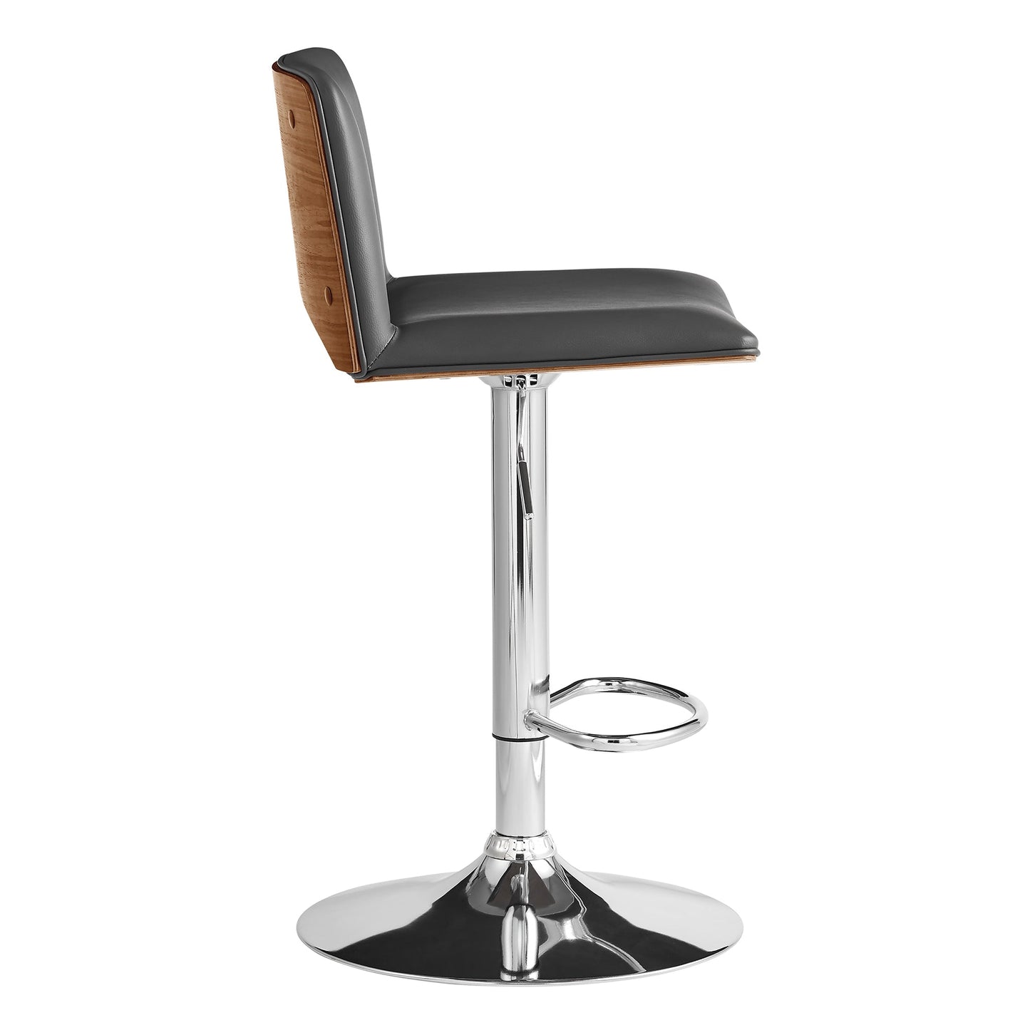 Thierry Adjustable Swivel Gray Faux Leather with Walnut Back and Chrome Bar Stool