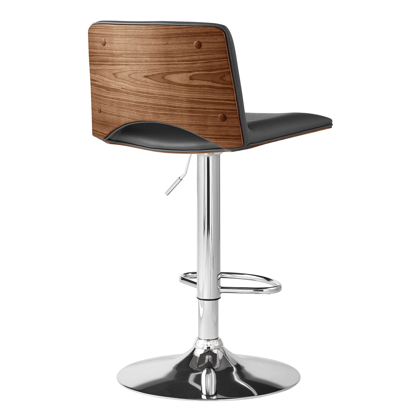 Thierry Adjustable Swivel Gray Faux Leather with Walnut Back and Chrome Bar Stool