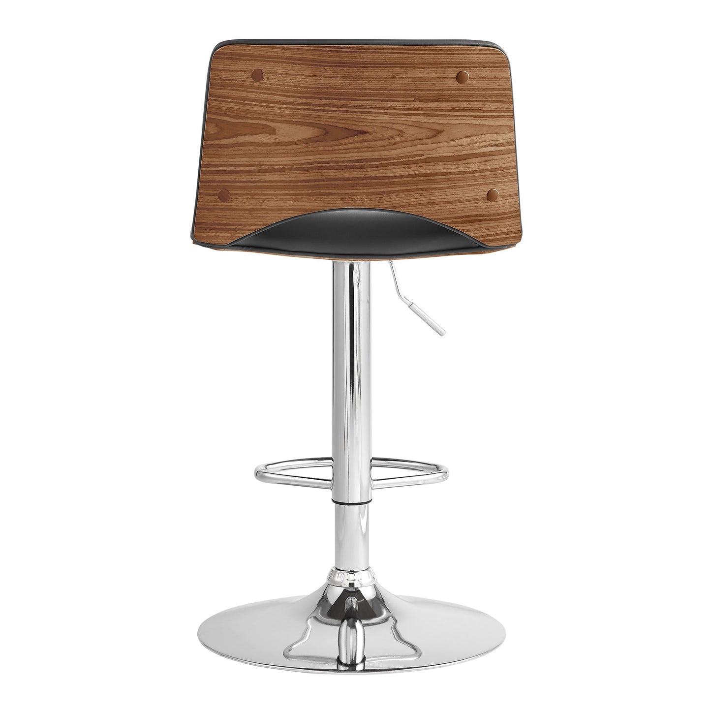 Thierry Adjustable Swivel Gray Faux Leather with Walnut Back and Chrome Bar Stool