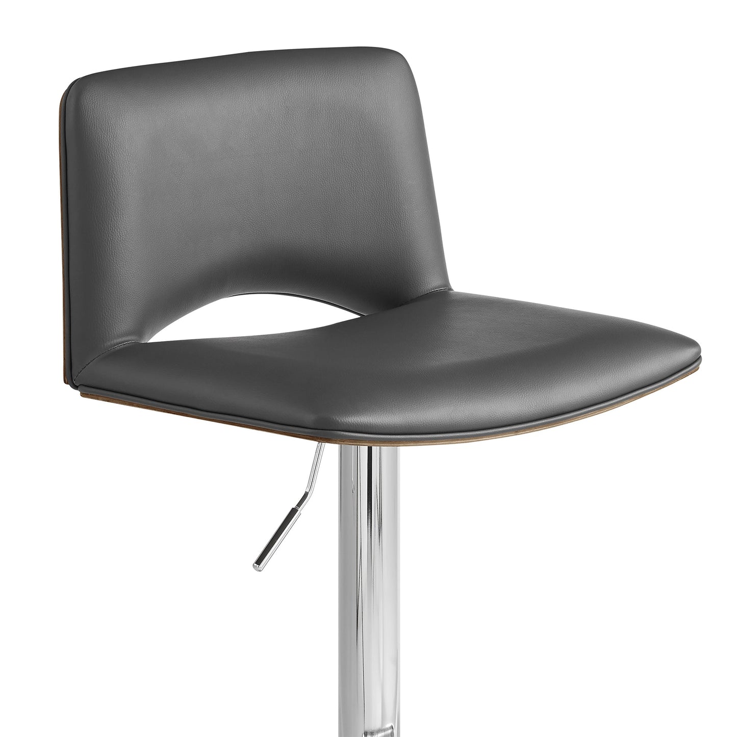 Thierry Adjustable Swivel Gray Faux Leather with Walnut Back and Chrome Bar Stool