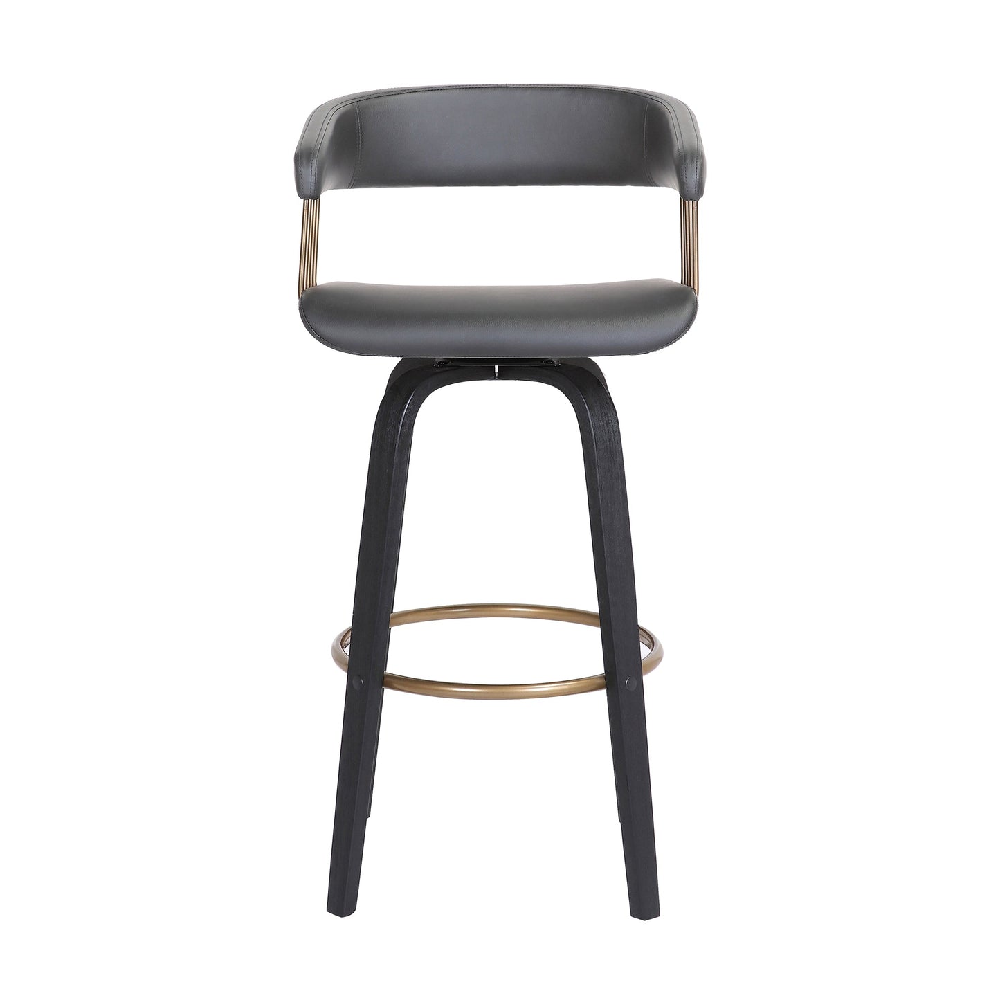 Topanga 26" Swivel Black Wood Counter Stool in Gray Faux Leather with Golden Bronze Metal