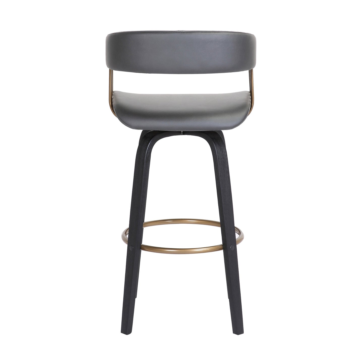 Topanga 26" Swivel Black Wood Counter Stool in Gray Faux Leather with Golden Bronze Metal