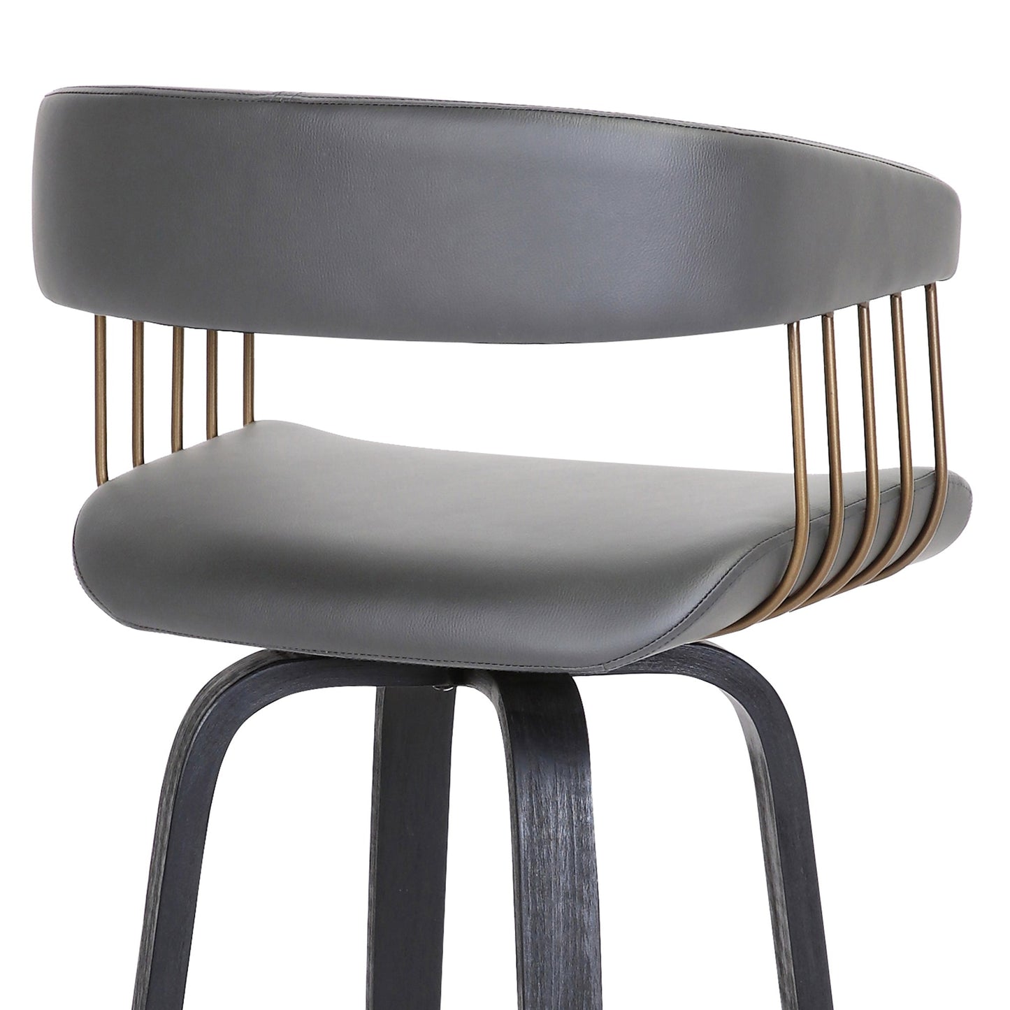 Topanga 26" Swivel Black Wood Counter Stool in Gray Faux Leather with Golden Bronze Metal