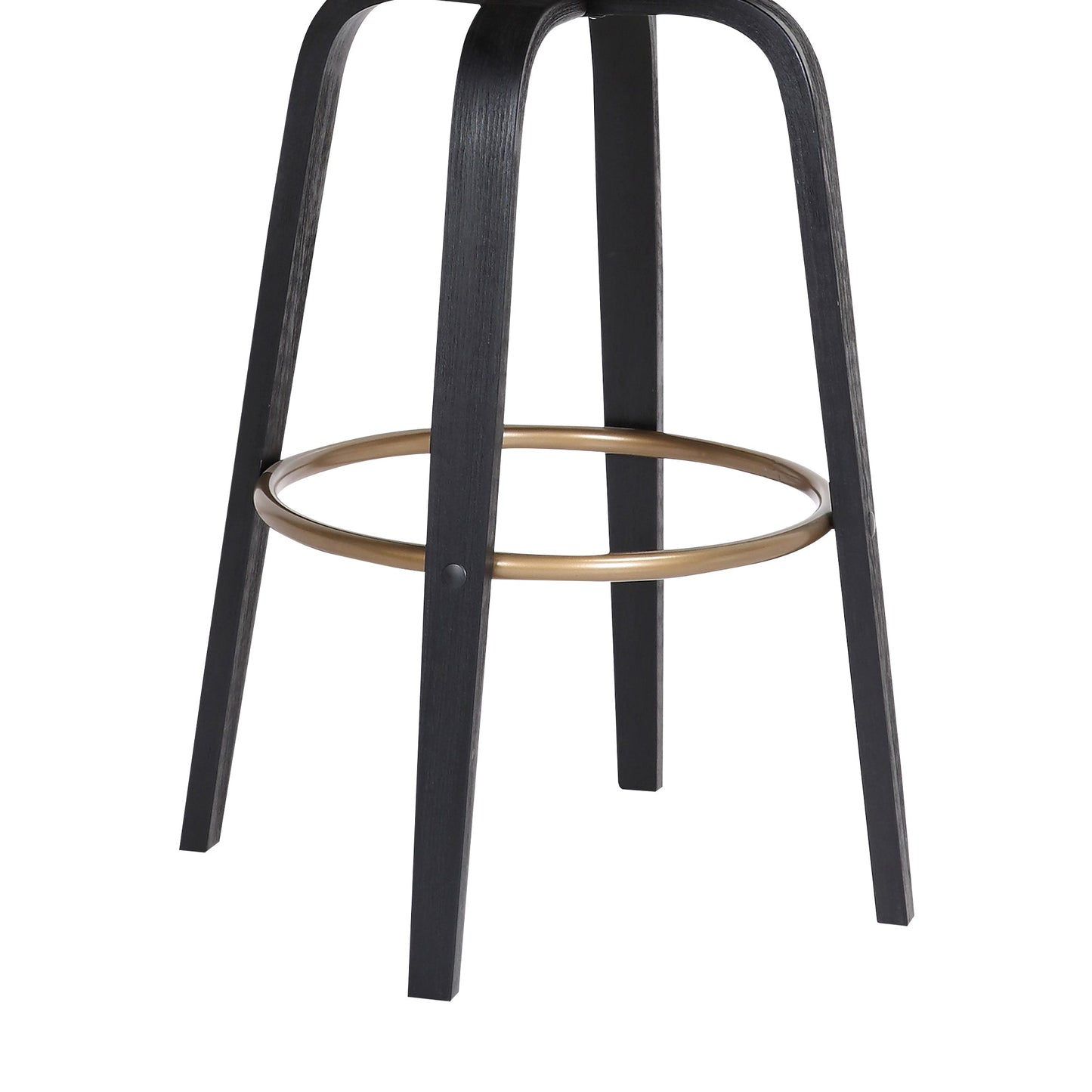 Topanga 26" Swivel Black Wood Counter Stool in Gray Faux Leather with Golden Bronze Metal