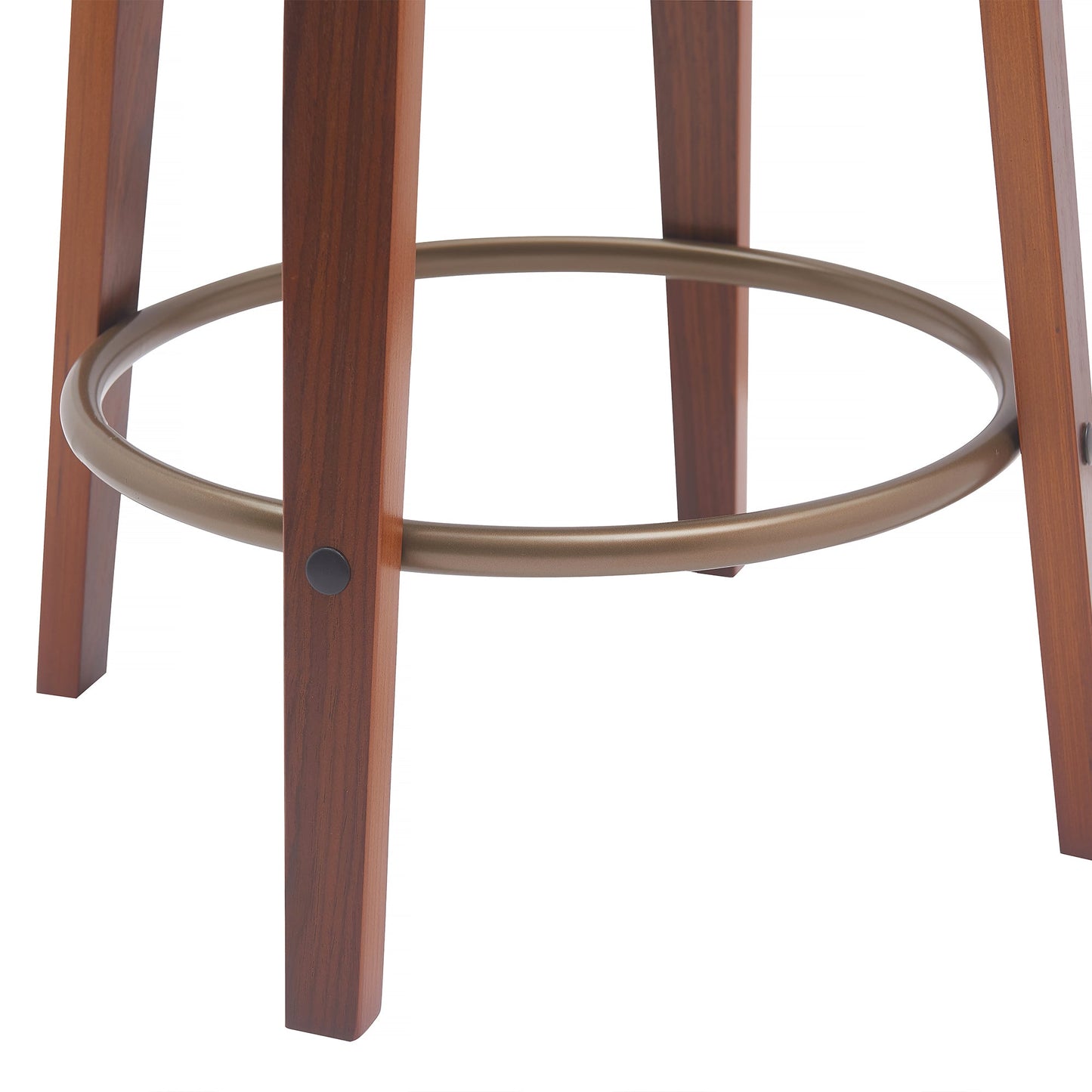 Topanga 26" Swivel Walnut Wood Counter Stool in Cream Faux Leather with Golden Bronze Metal