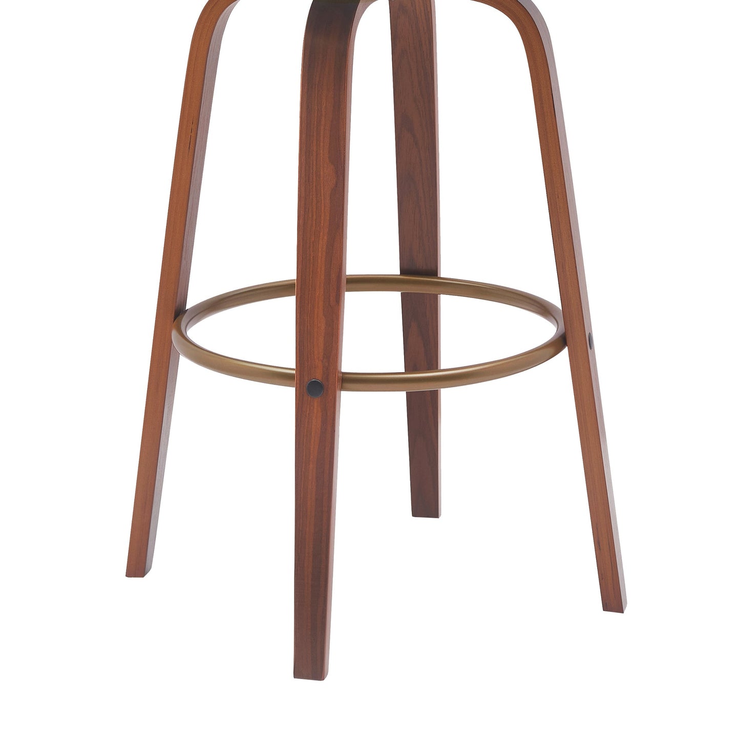 Topanga 30.5" Swivel Walnut Wood Bar Stool in Gray Faux Leather with Golden Bronze Metal