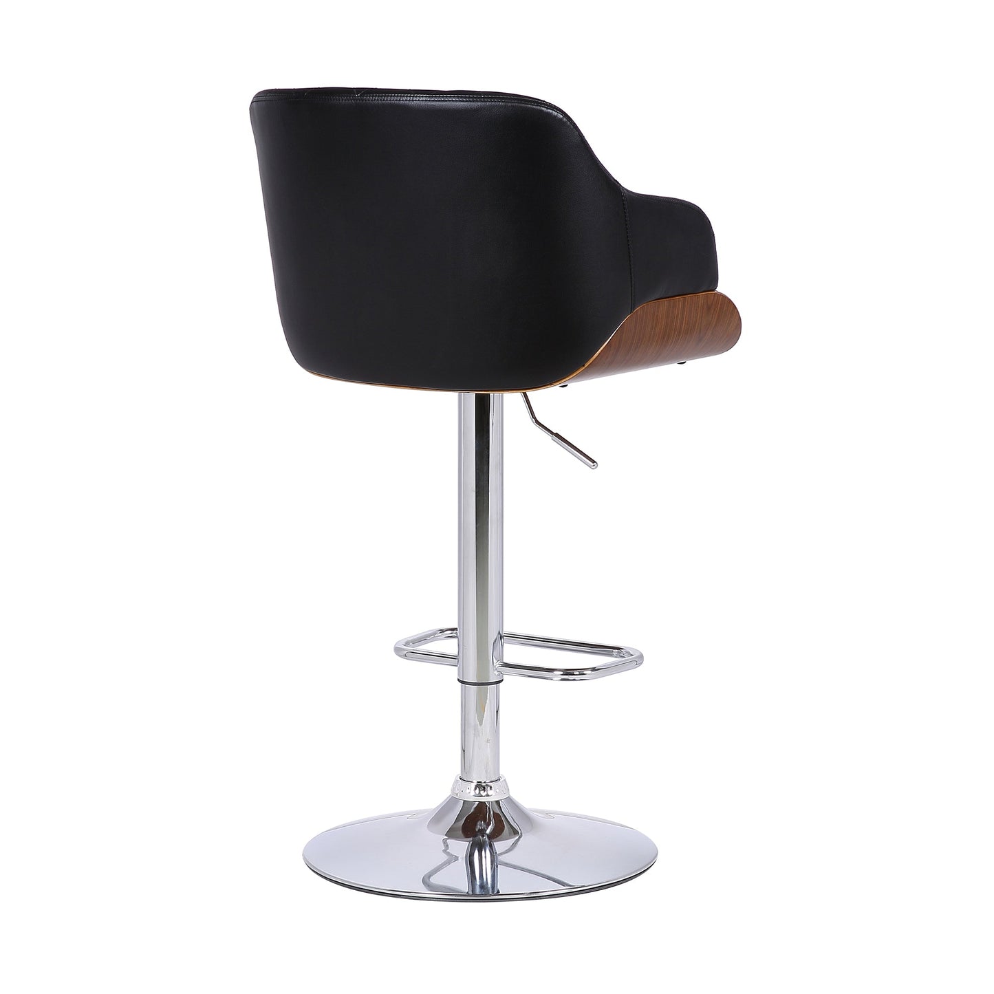 Toby Black Faux Leather Adjustable Height Swivel Walnut Wood and Chrome Bar Stool