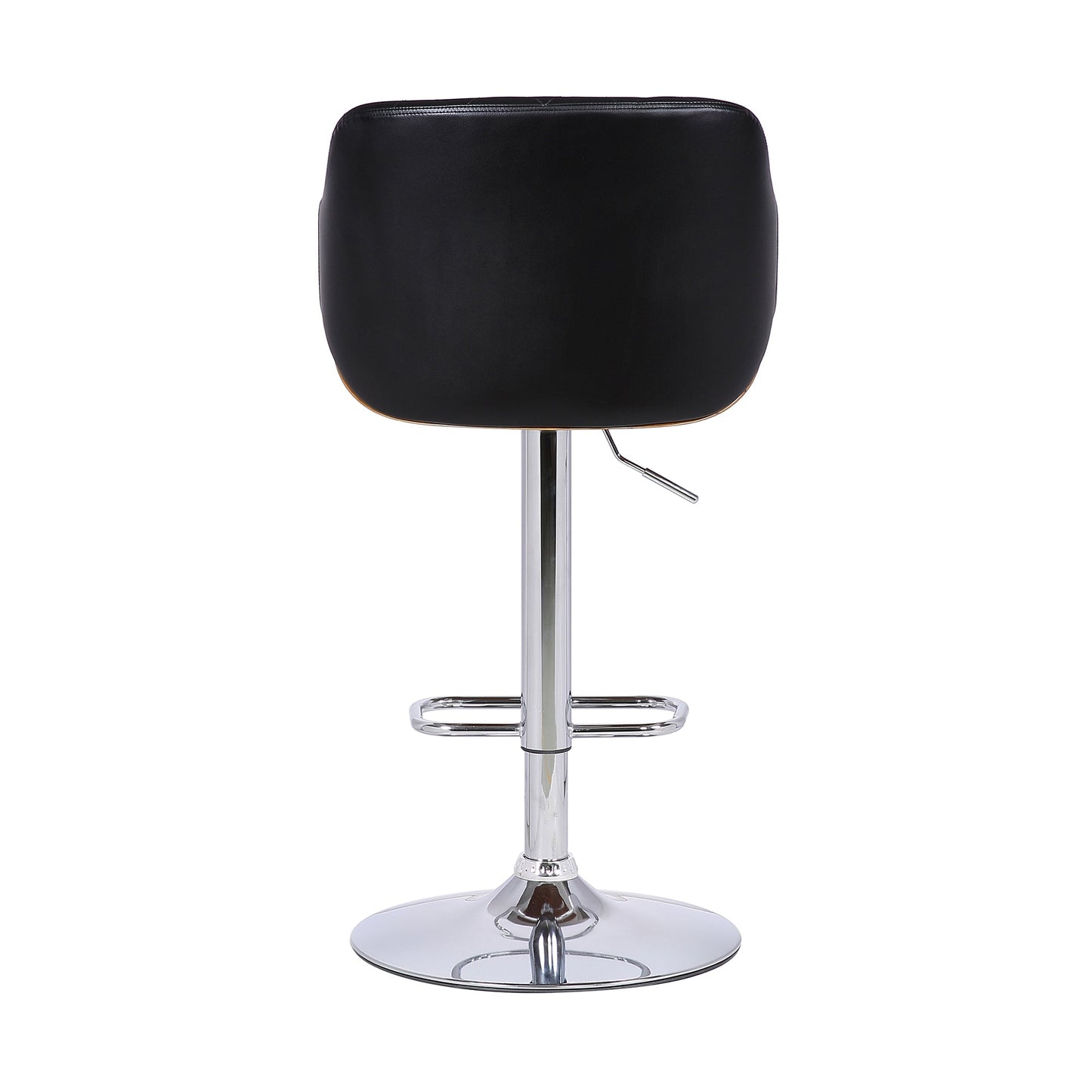 Toby Black Faux Leather Adjustable Height Swivel Walnut Wood and Chrome Bar Stool