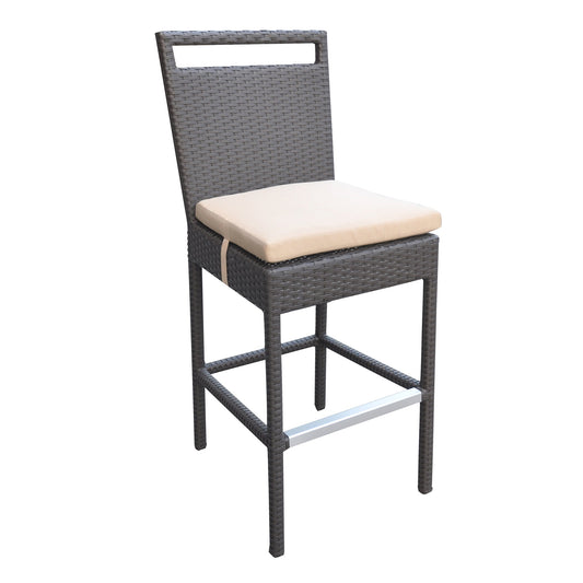 Tropez Outdoor Patio Wicker Barstool with Water Resistant Beige Fabric Cushions