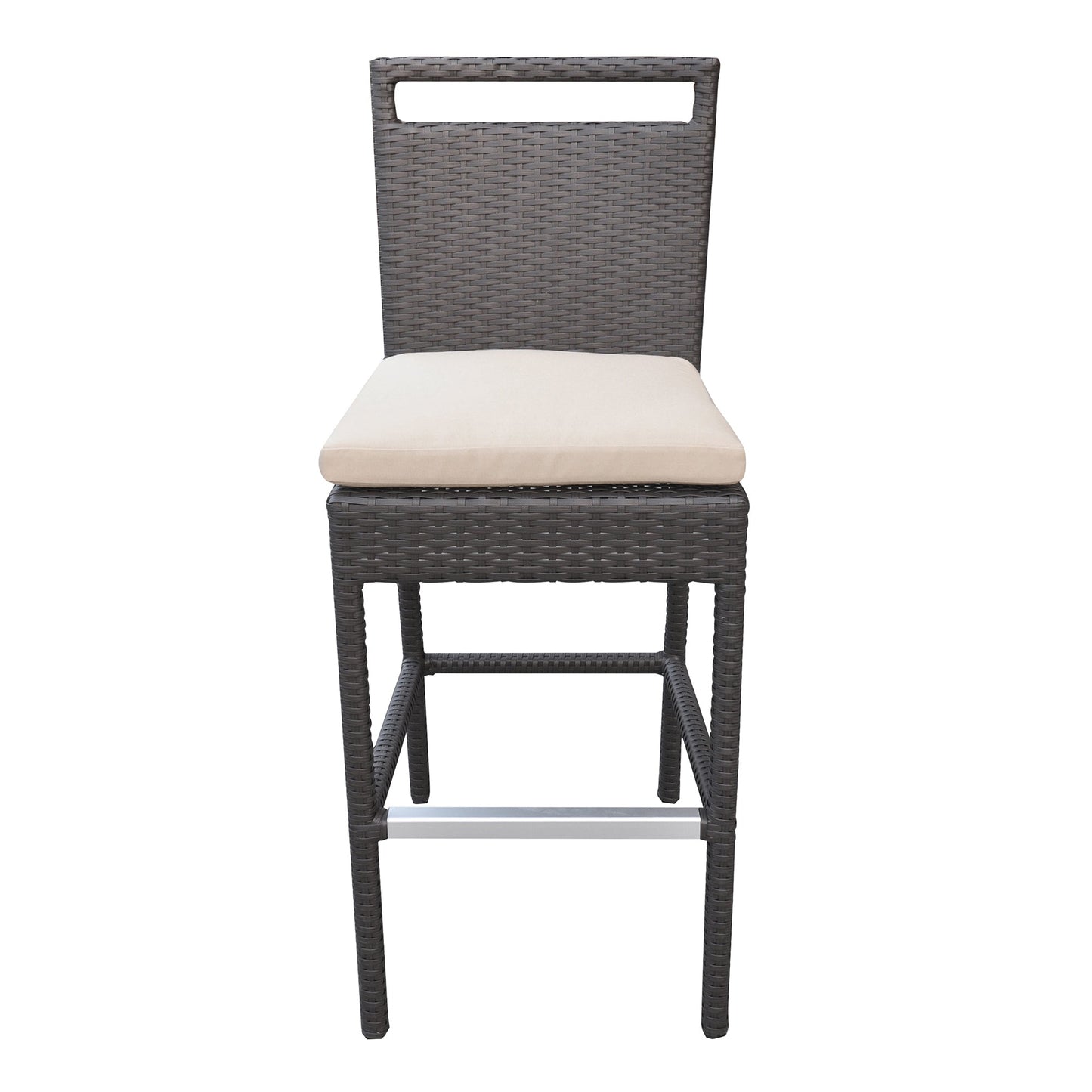 Tropez Outdoor Patio Wicker Barstool with Water Resistant Beige Fabric Cushions