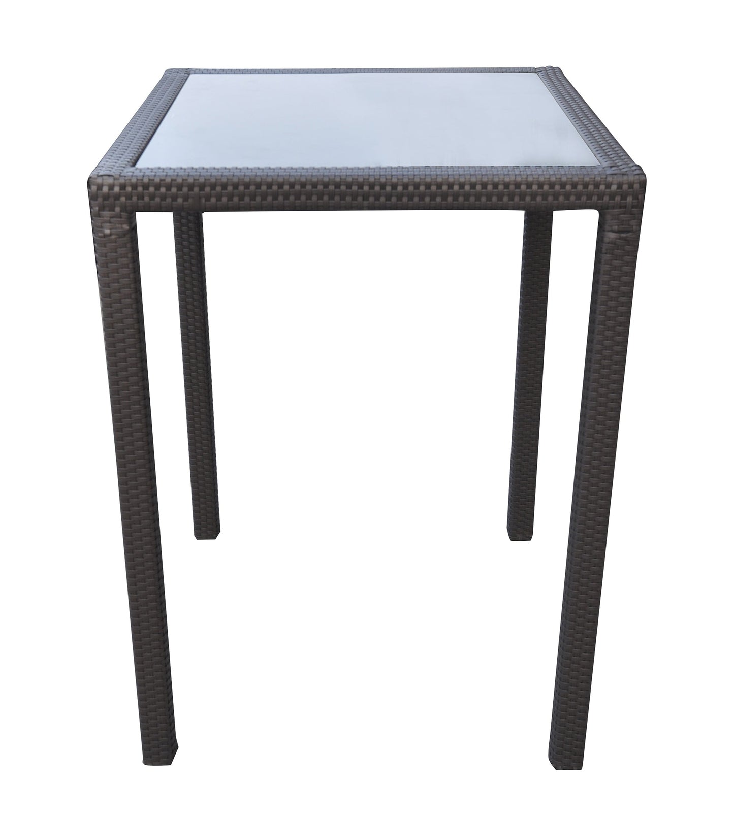 Tropez Outdoor Patio Wicker Bar Table with Black Glass Top