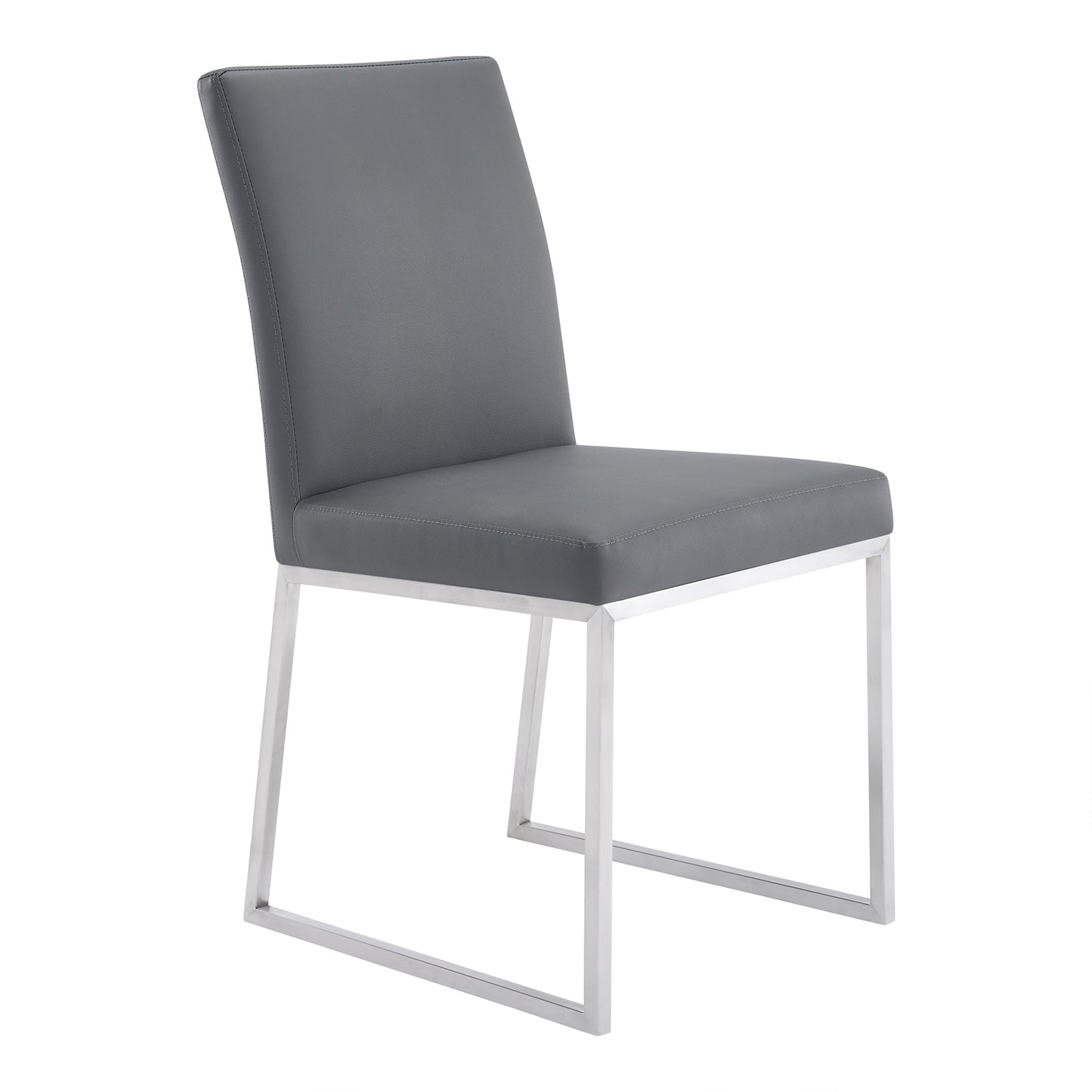 Trevor Contemporary Dining Chair in Brushed Stainless Steel and Gray Faux Leather - Set of 2