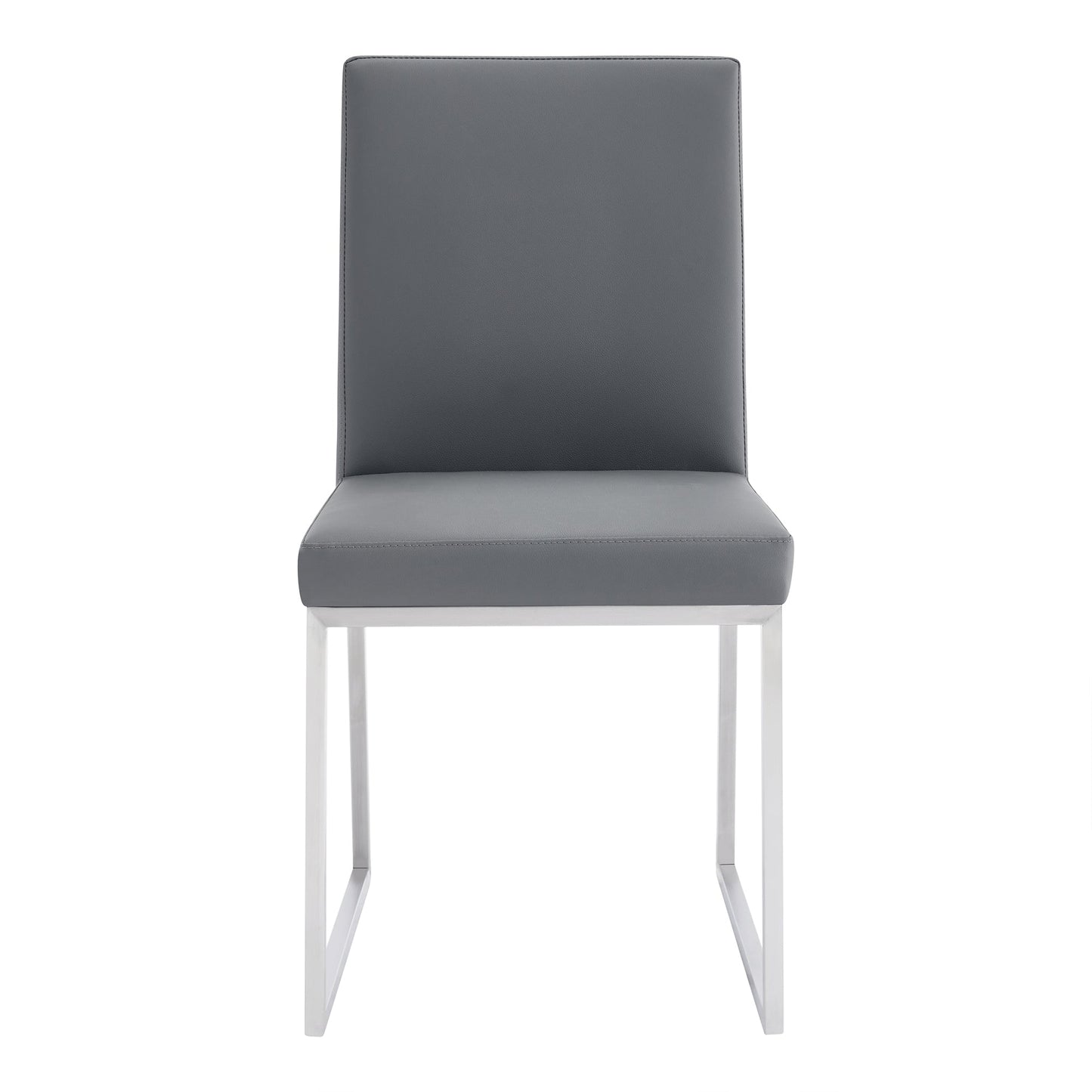 Trevor Contemporary Dining Chair in Brushed Stainless Steel and Gray Faux Leather - Set of 2