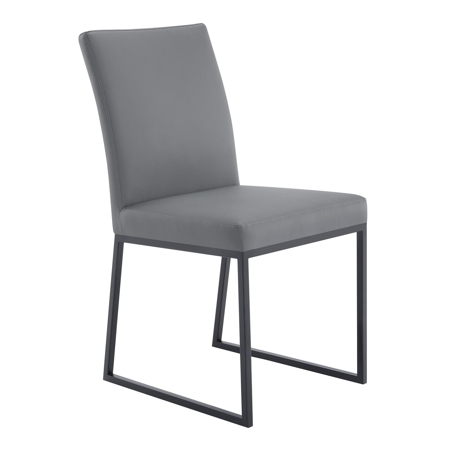 Trevor Contemporary Dining Chair in Matte Black Finish and Gray Faux Leather - Set of 2