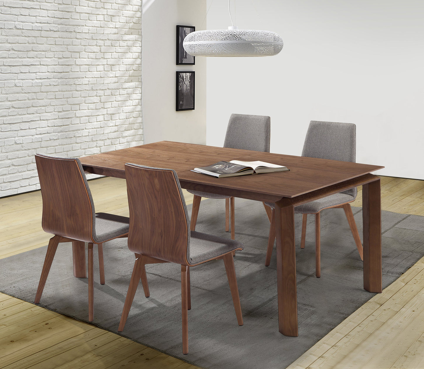 Treviso Mid-Century Extension Dining Table in Walnut Finish and Top