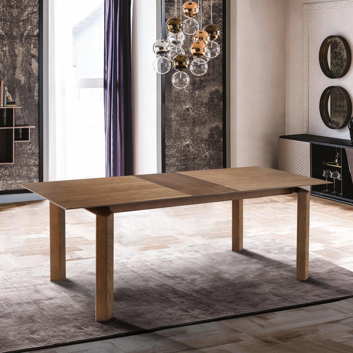 Treviso Mid-Century Extension Dining Table in Walnut Finish and Top