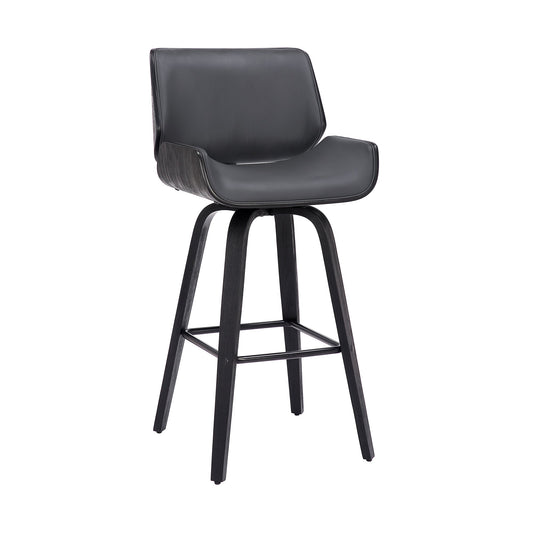 Tyler 26" Counter Height Swivel Gray Faux Leather and Black Wood Bar Stool