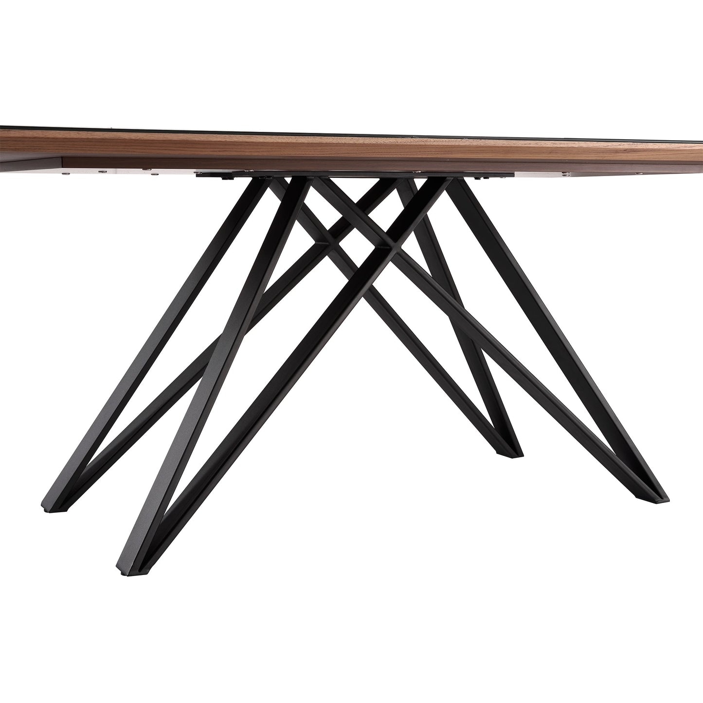 Urbino Mid-Century Dining Table in Matte Black Finish with Walnut and Dark Gray Glass Top