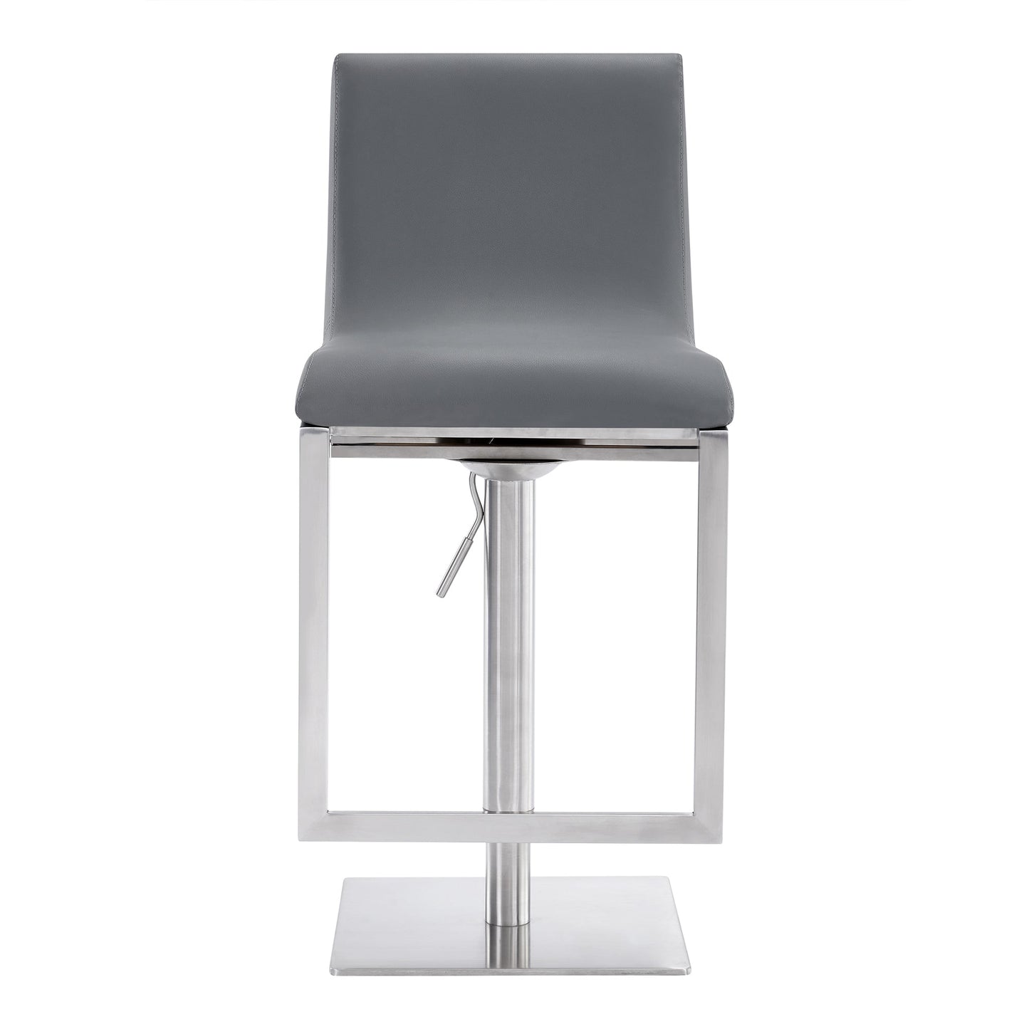 Victory Contemporary Swivel Barstool in Brushed Stainless Steel and Gray Faux Leather