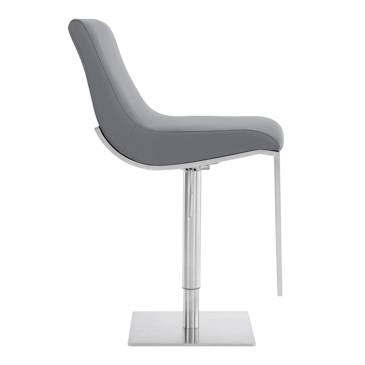 Victory Contemporary Swivel Barstool in Brushed Stainless Steel and Gray Faux Leather