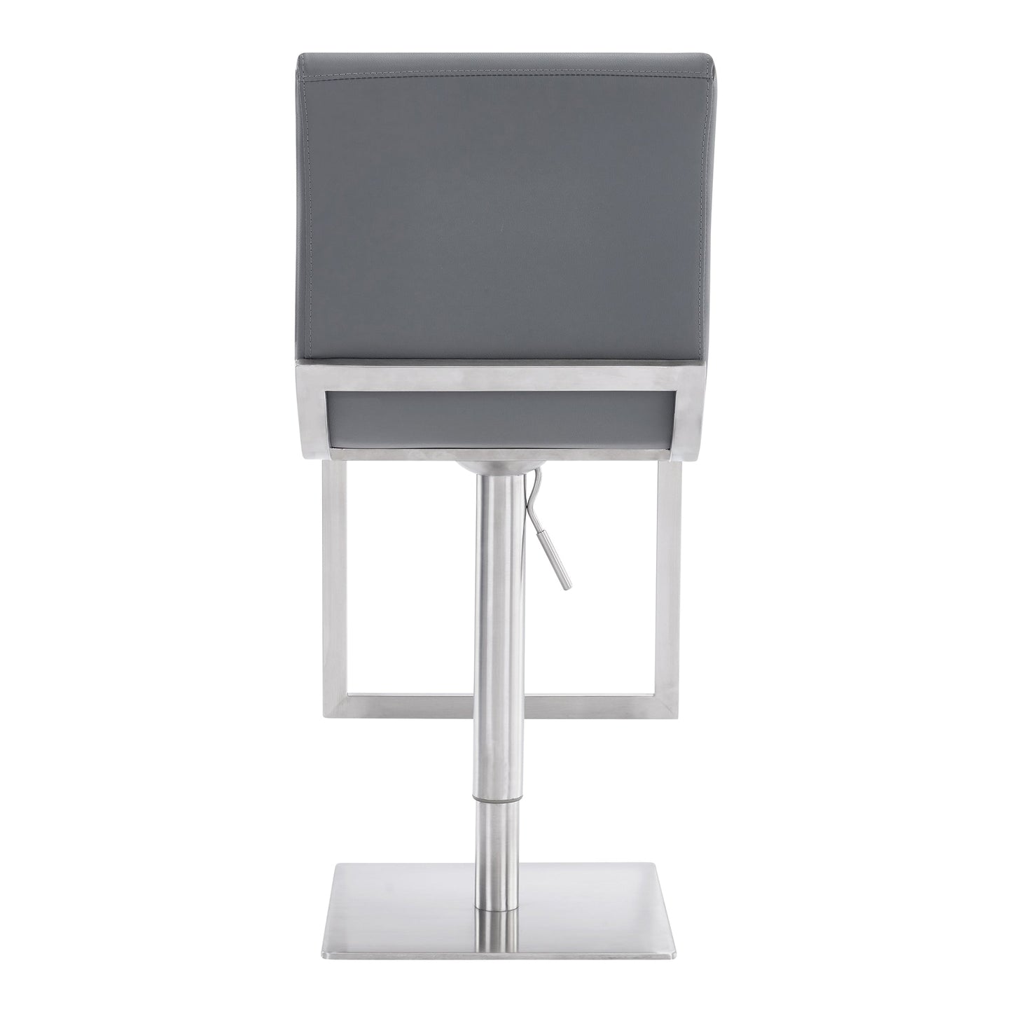 Victory Contemporary Swivel Barstool in Brushed Stainless Steel and Gray Faux Leather