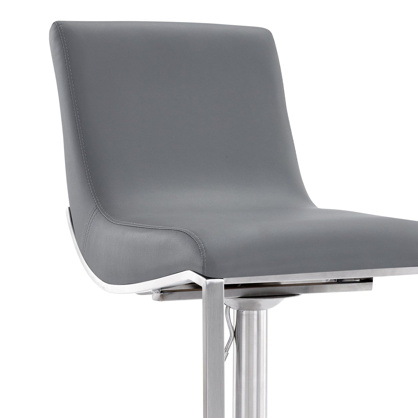 Victory Contemporary Swivel Barstool in Brushed Stainless Steel and Gray Faux Leather