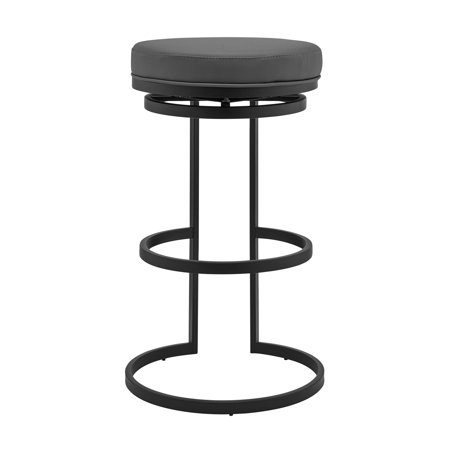 Vander 26" Gray Faux Leather and Black Metal Swivel Bar Stool