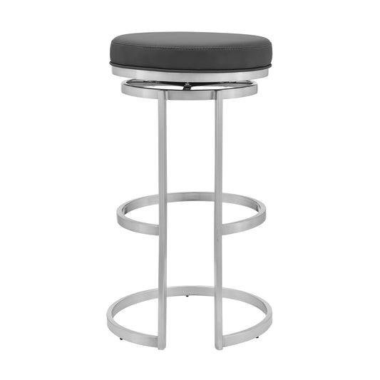 Vander 26" Gray Faux Leather and Brushed Stainless Steel Swivel Bar Stool